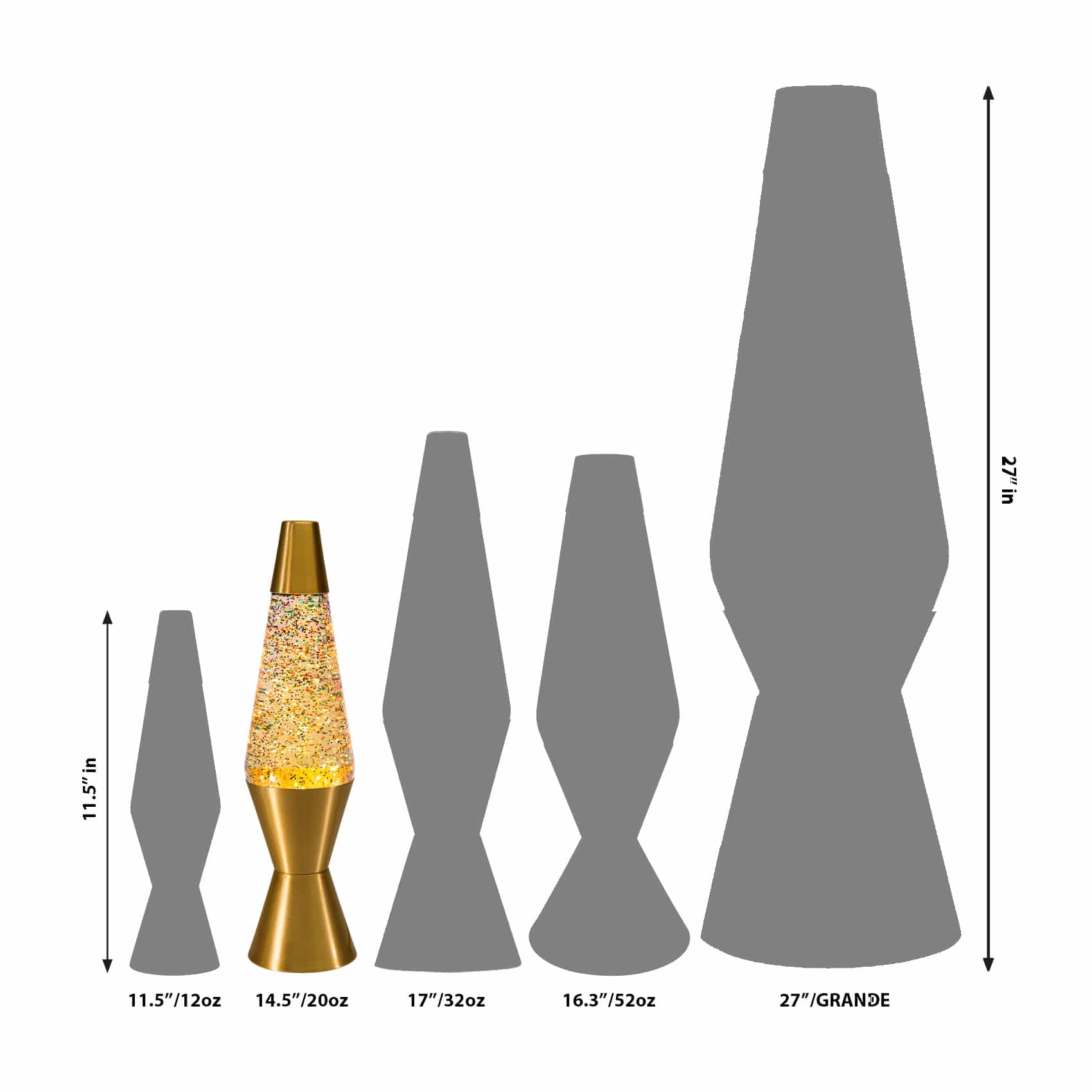 14.5" LAVA LAMP RAINBOW GLITTER - CLEAR/GOLD - 68AX
