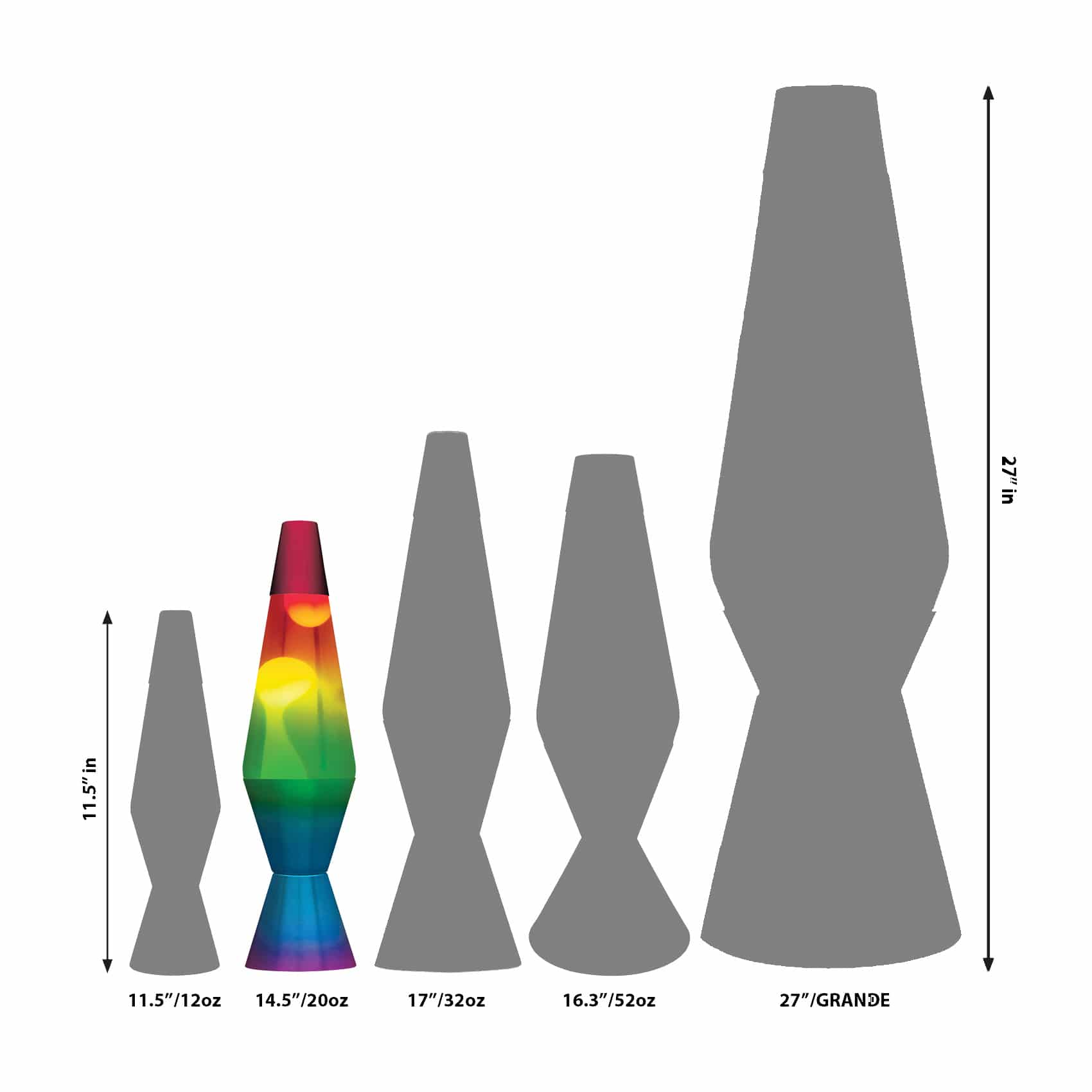 14.5" LAVA LAMP RAINBOW - WHITE/CLEAR/TRICOLOR - HD2G